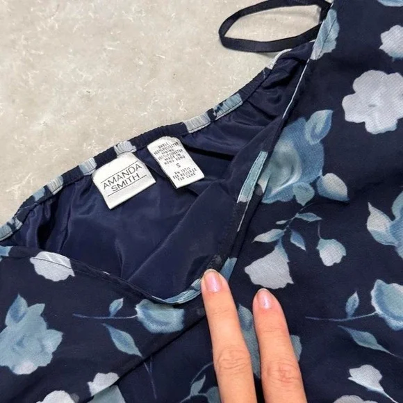 Vintage 90s y2k low rise midi skirt blue floral alt indie cottage core - Picture 4 of 5